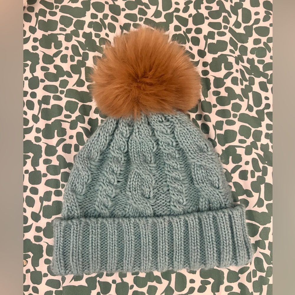 Anthropologie Light Blue Pom Pom winter hat